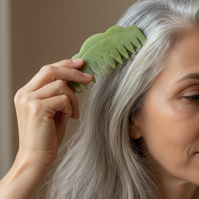 Jade Gua Sha - Scalp In-Use
